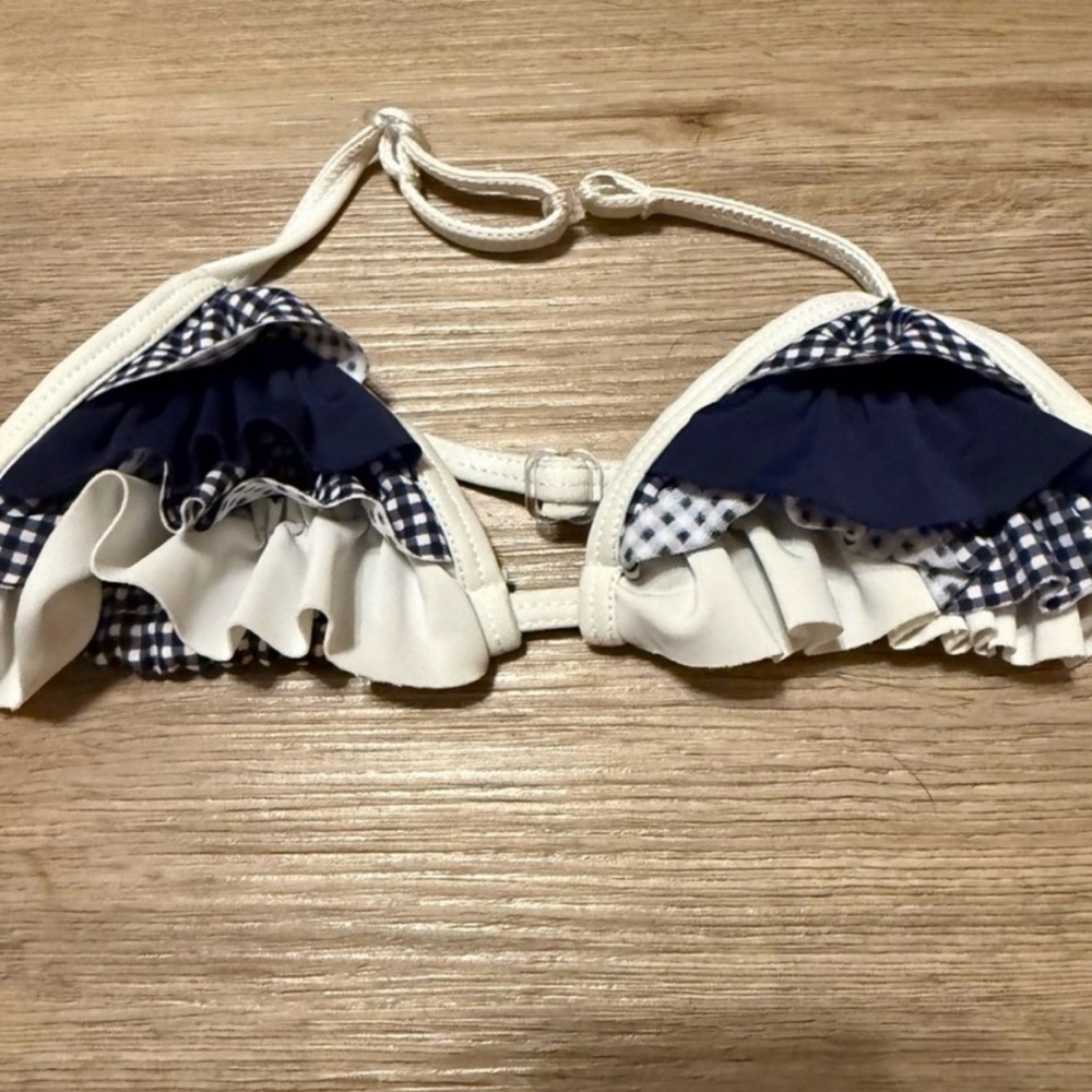 Isobella & Chloe Girls Ruffle Bikini Size 5 Navy White Gingham Patriotic EUC - Picture 5 of 5